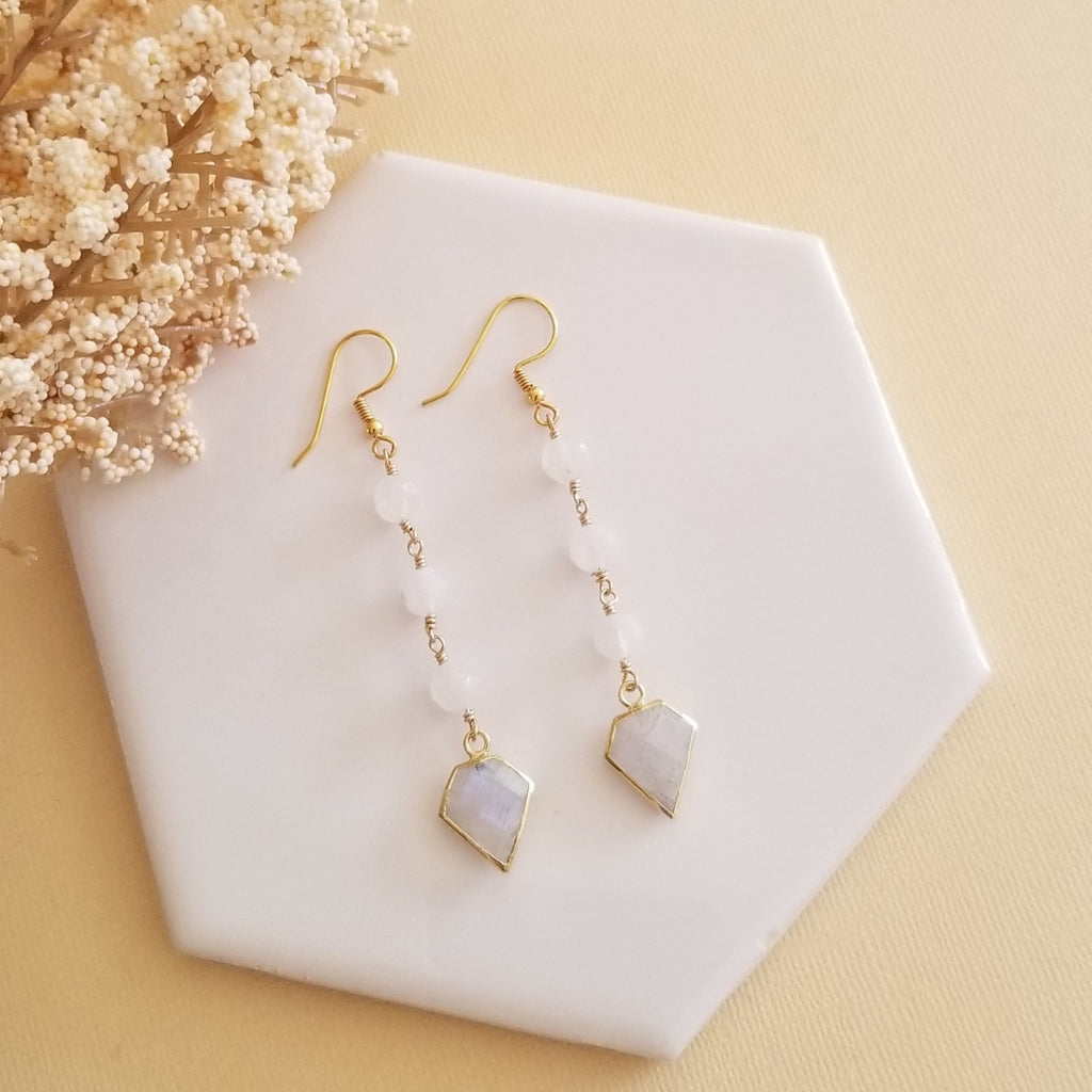 Natural Moonstone Earrings, Moonstone Dangle Earrings for Women, Handmade Gemstone Jewelry