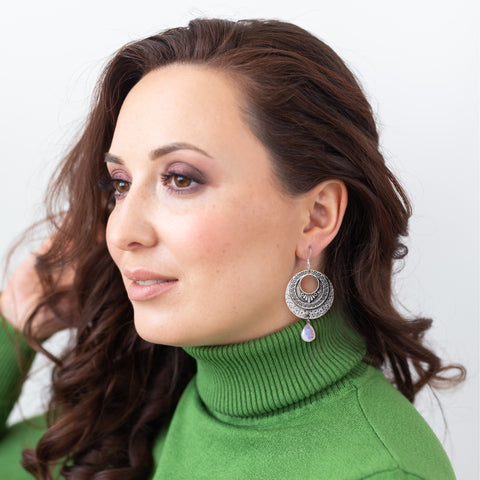 Oxidized Silver Earrings with Gemstones, Amethyst or Moonstone