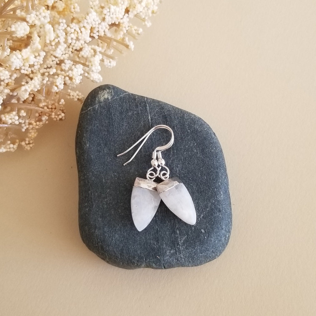 Moonstone Earrings, Small Stone Earrings, Arrow Shaped Gemstone Earrings