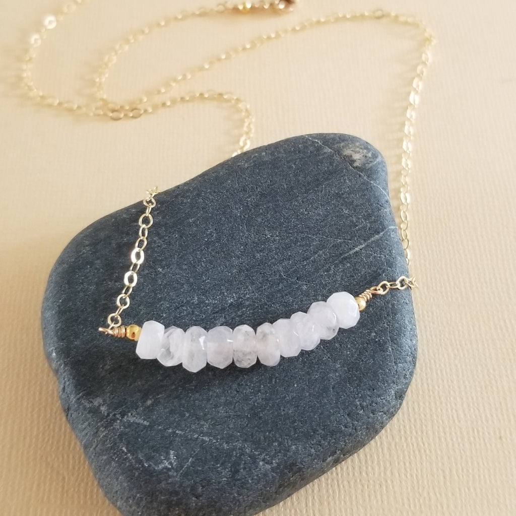 Moonstone Bar Necklace, Sterling Silver or Gold Filled