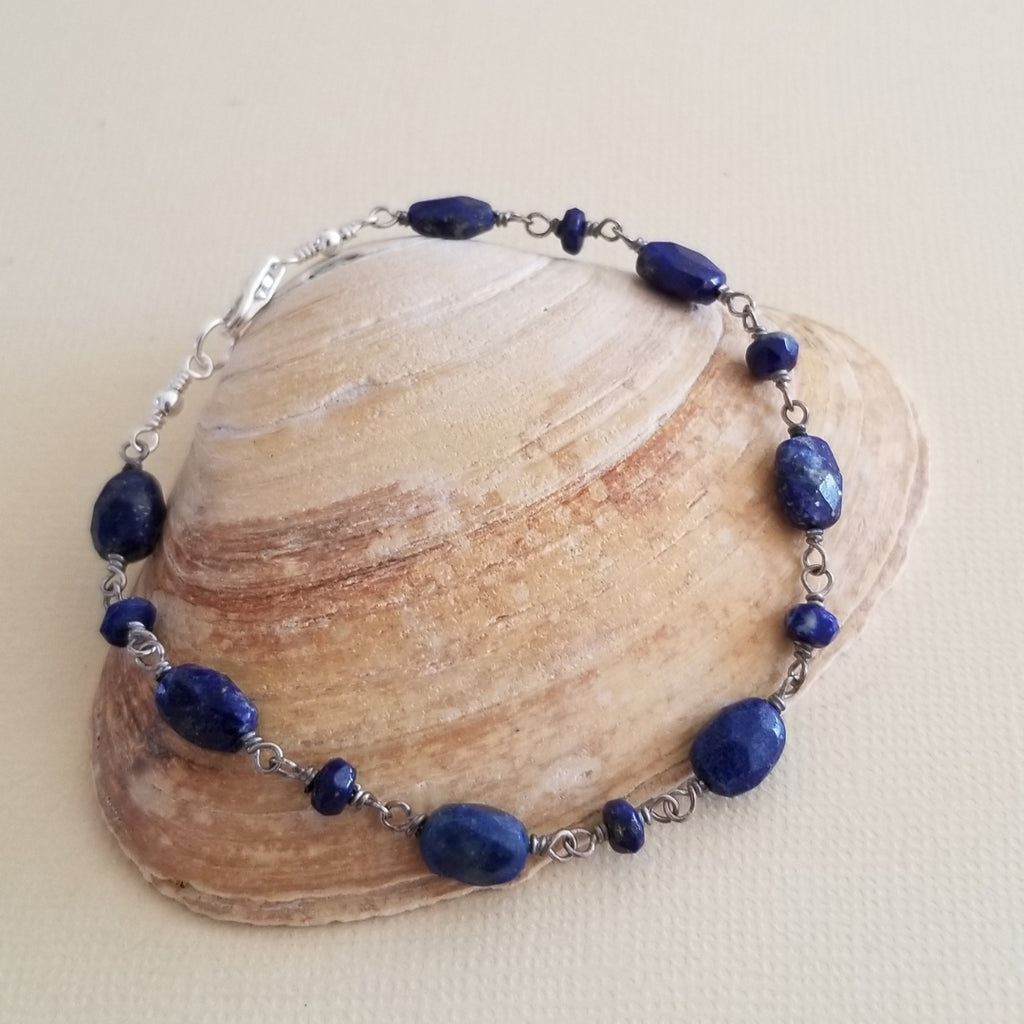 Natural Lapiz Lazuli Bracelet, Boho Beaded Gemstone Bracelet, Gift for Her