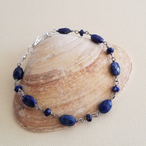 Natural Lapiz Lazuli Bracelet, Boho Beaded Gemstone Bracelet, Gift for Her