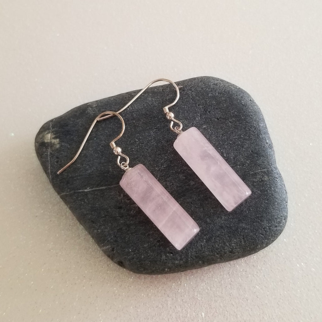 Natural Rose Quartz Dangle Earrings, Affordable Gift for Her, Simple Gemstone Earrings