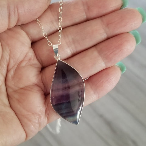 One of a Kind Fluorite Pendant Necklace, Boho Stone Necklace