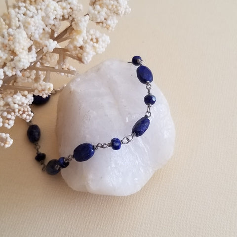 Natural Lapiz Lazuli Bracelet, Boho Beaded Gemstone Bracelet