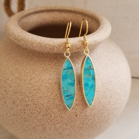 Natural Turquoise Marquise Earrings, December Birthstone, Boho Gemstone Earrings, Turquoise Jewelry for Women