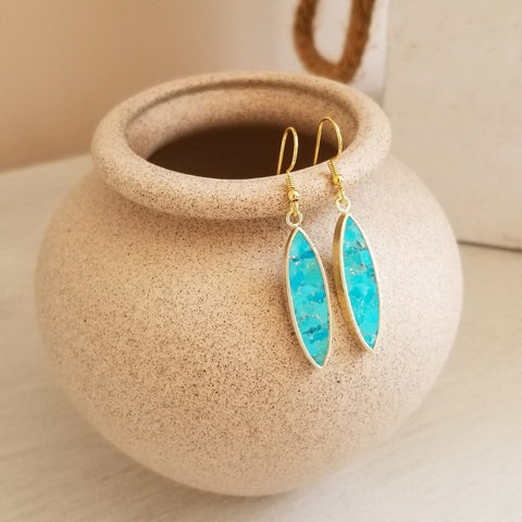 Turquoise Earrings, Turquoise Dangle, Boho Gemstone Earrings, Gift for Her, Turquoise Jewelry for Women, Marquise Stone Earrings