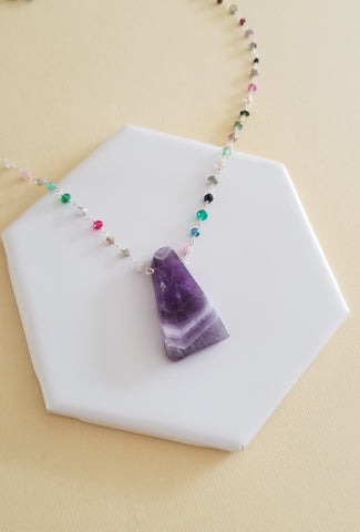Amethyst Necklace, Multi Gem Beaded Necklace, Amethyst Pendant, Boho Stone Necklace, One of a Kind Gemstone Pendant Necklace, Bohemian Style Necklace