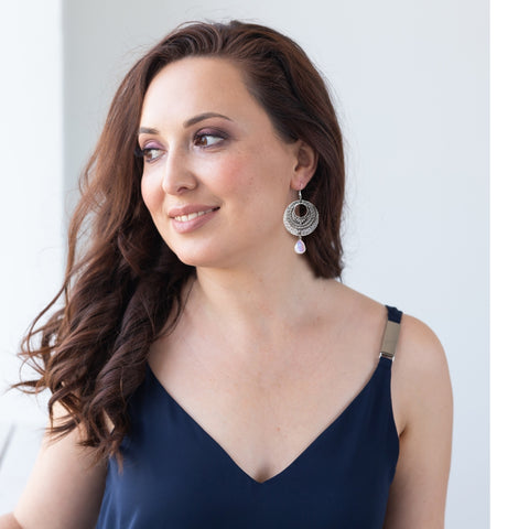 Oxidized Silver Earrings with Gemstones, Amethyst Teardrop Earrings, Gemstone Statement Earrings, Moroccan Earrings