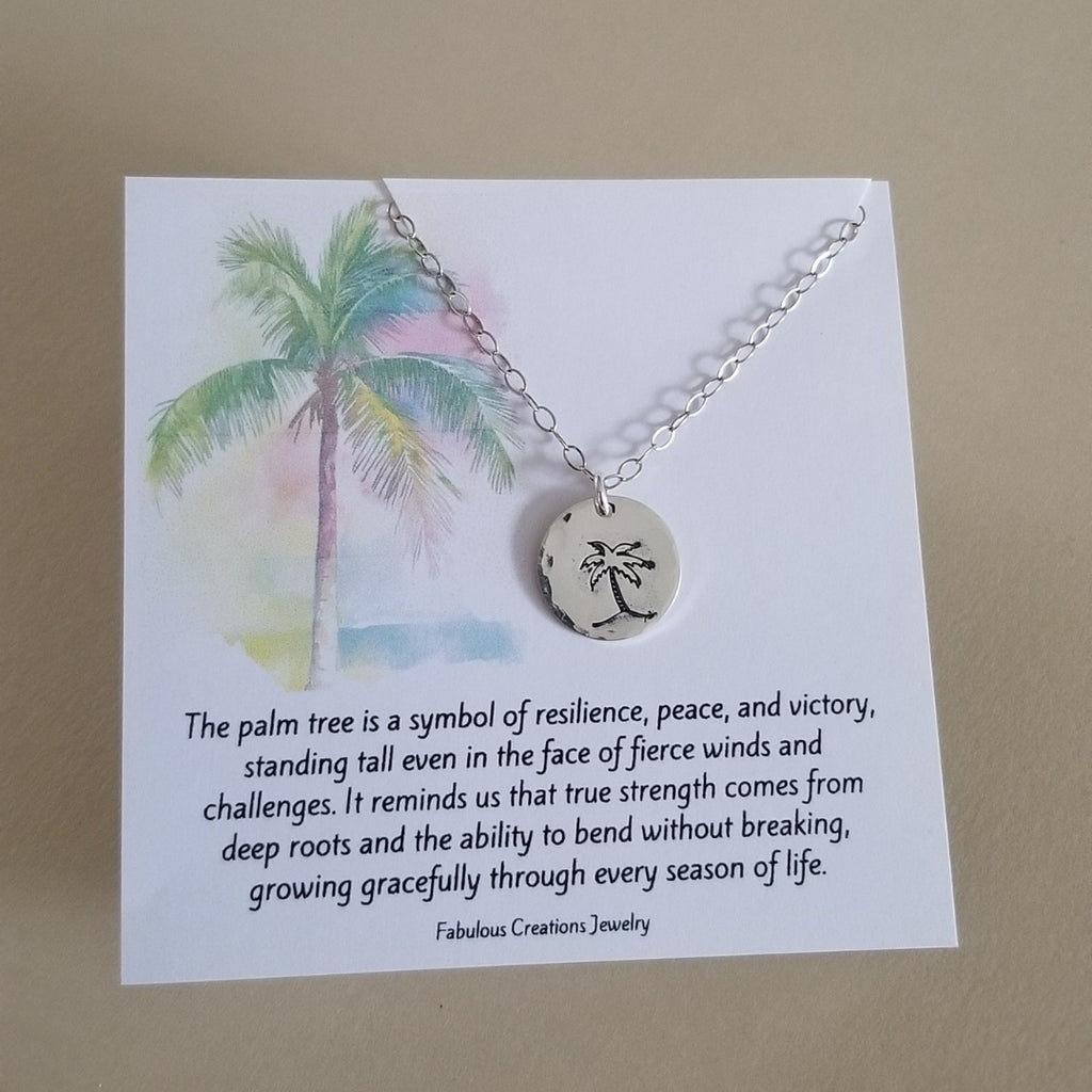 Palm Tree Charm Necklace, Layering Necklace, Dainty Disc Necklace, Necklace adn Card Gift Set, Beach Jewelry