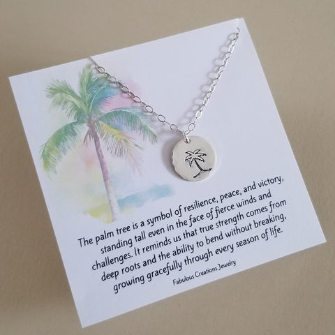 Palm Tree Charm Necklace, Layering Necklace, Dainty Disc Necklace, Gift for Her, Summer Jewelry for Women