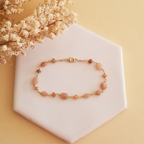 Peach Moonstone Bracelet, Boho Beaded Gemstone Bracelet, Stacking Bracelets, Gift for Her, Stone of Inner Peace, Affordable Christmas Gift