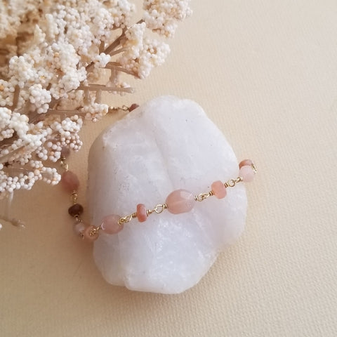 Peach Moonstone Bracelet, Boho Beaded Gemstone Bracelet, Stacking Bracelets, Gift for Her, Stone of Inner Peace, Healing Stone Bracelet