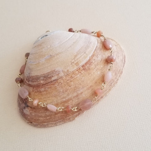 Peach Moonstone Bracelet, Boho Beaded Gemstone Bracelet, Stacking Bracelets, Gift for Her, Stone of Inner Peace, Handmade Healing Stone Bracelet