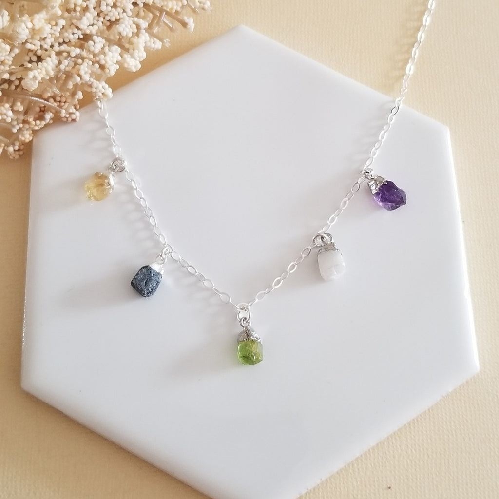 Custom Raw Birthstone Necklace, Personalized Necklace, Birthstone Jewelry