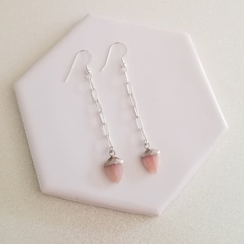 Pink Opal Earrings, Long Paperclip Chain Earrings with Pink Opal