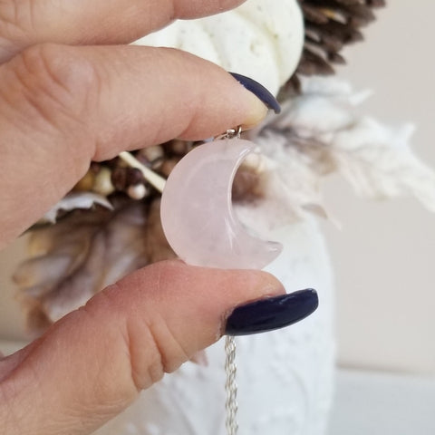 Rose Quartz Crescent Moon Pendant Necklace