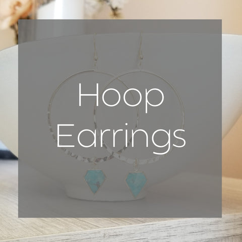 Gold Turquoise Hoop Earrings, Boho Hoops