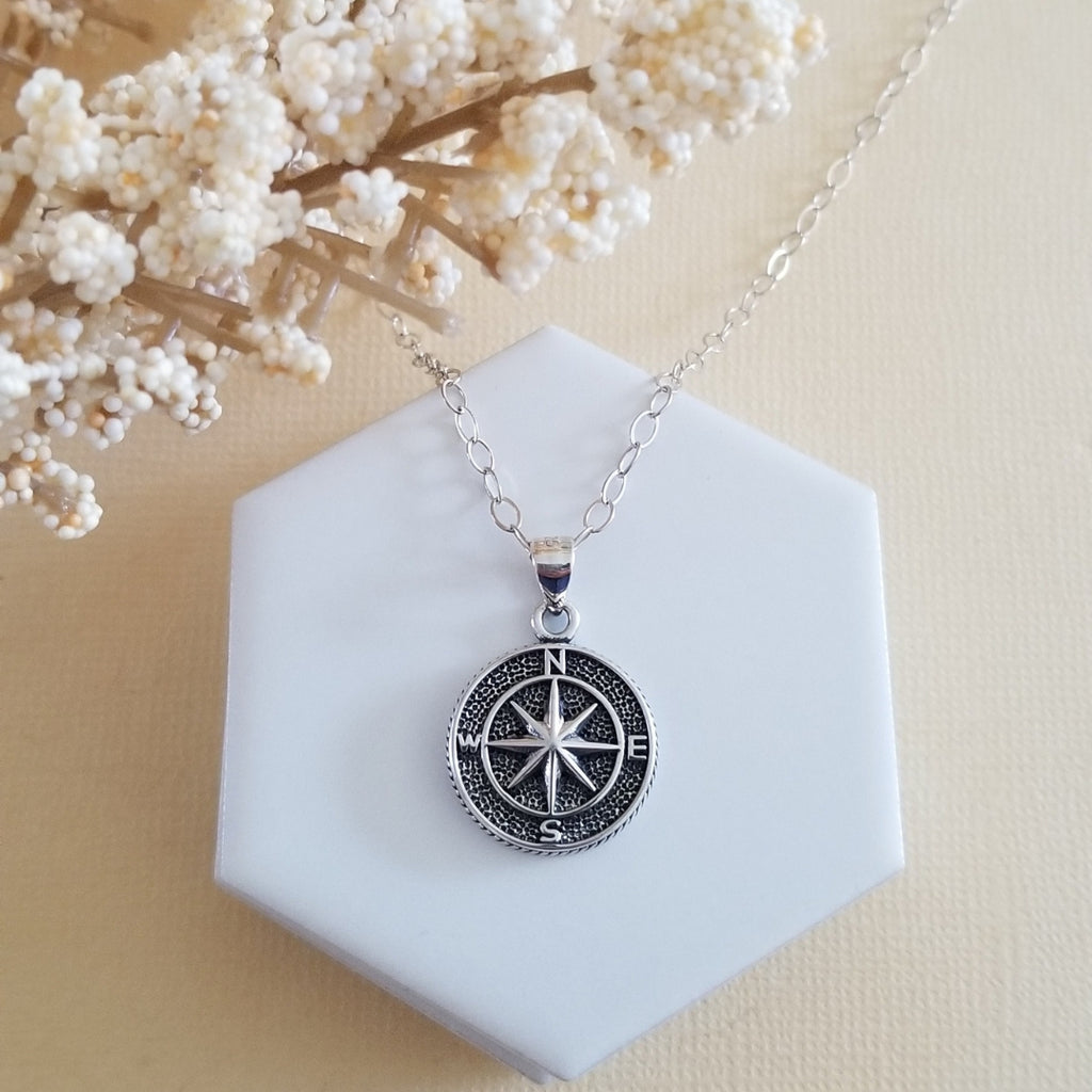 Sterling Silver Compass Necklace, Coordinate Necklace, Meaningful Gift, Dainty Pendant Necklace