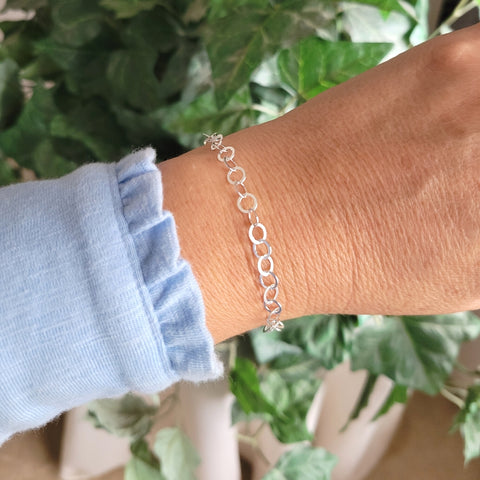 Sterling Silver Bracelet, Circle Link Bracelet, Dainty Silver Bracelet, Chain Bracelet for Women, Stacking Bracelets, Minimal Jewelry
