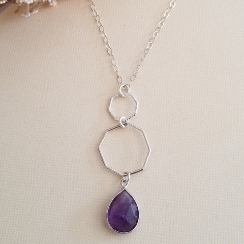 Handmade Amethyst Teardrop Pendant Necklace for Women, Gift for Her, Gemstone Necklaces