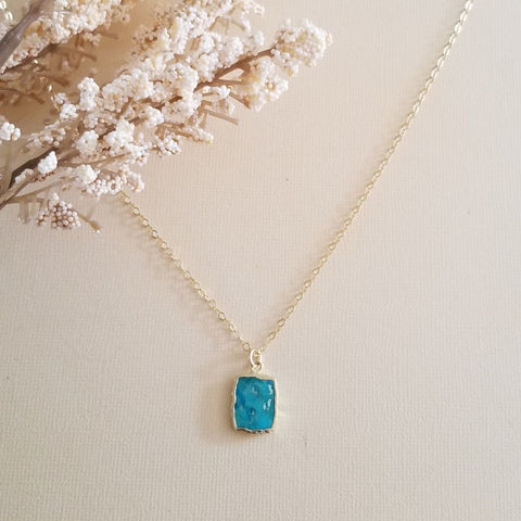 Gold Turquoise Necklace, Skinny Gold Chain, Dainty Turquoise Pendant Necklace, Gift for Her, Gold Layering Necklace, Turquoise Jewelry