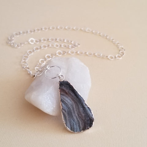 Unique Druzy Pendant Necklace, Sterling Silver Circle Link Chain, Druzy Teardrop Pendant,Boho Crystal Statement Necklace