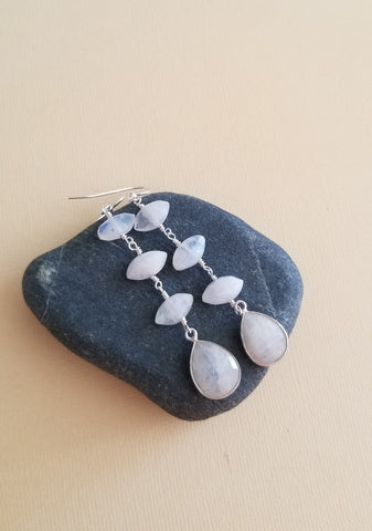 Long Moonstone Earrings, Geometric Gemstone Earrings, Moonstone Dangling Earrings, Handmade Gemstone Earrings, Moonstone Jewelry, Gift Idea