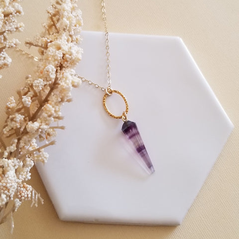 Amazonite Necklace, Gold Amazonite Pendulum Necklace, Long Gemstone Pendant Necklace, Amazonite or Fluorite