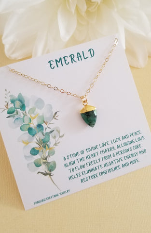 Gold Emerald Necklace, Dainty Emerald Pendant