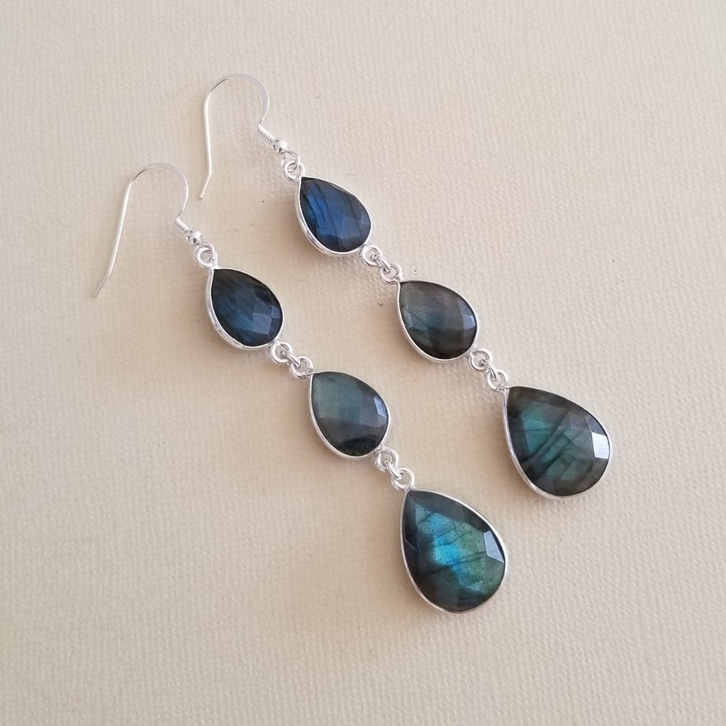 Raw Labradorite Teardrop Earrings, Gemstone Statement Earrings