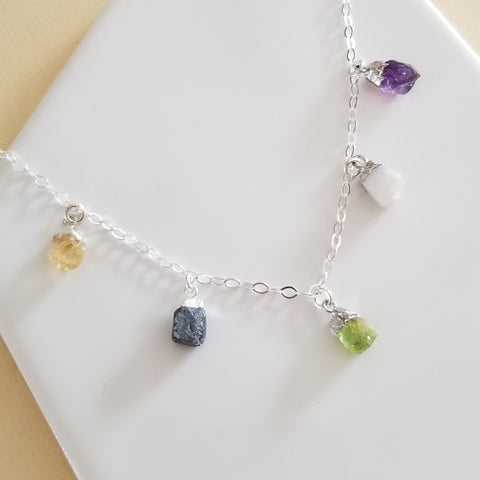 Custom Raw Birthstone Necklace, Personalized Necklace, Birthstone Jewelry