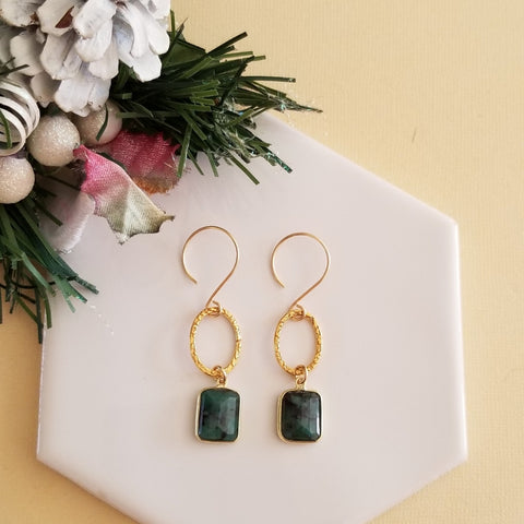 Gold Emerald Earrings, Small Gold Hoop Earrings with Emerald
