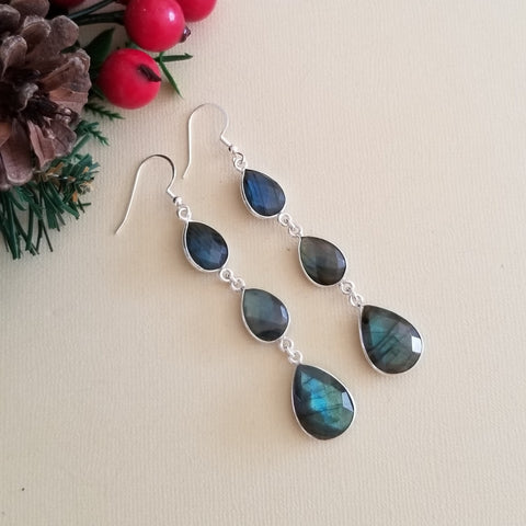 Raw Labradorite Teardrop Earrings, Gemstone Statement Earrings