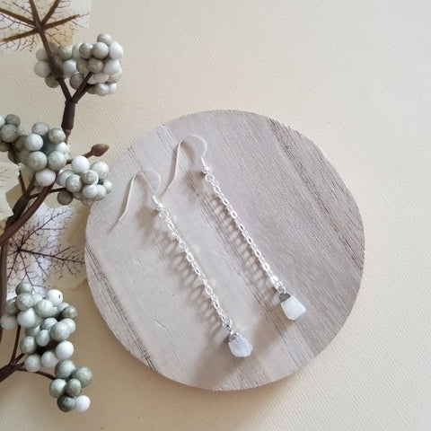 Raw Moonstone Earrings, Birthstone Earrings, Dainty Gemstone Chain Earrings