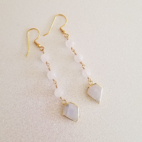 Natural Moonstone Earrings, Moonstone Dangle Earrings for Women