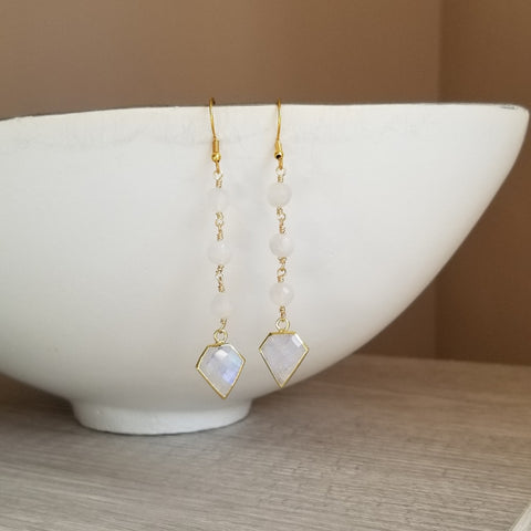 Natural Moonstone Earrings, Moonstone Dangle Earrings for Women
