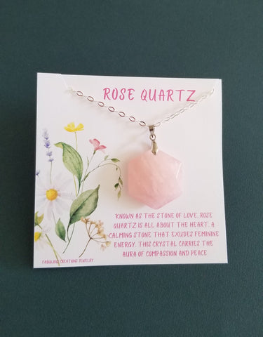 Rose Quartz Necklace, Pink Gemstone Necklace, Stone of Love, Rose Quartz Pendant Necklace, Gift for Her, Pink Quartz Hexagon Necklace
