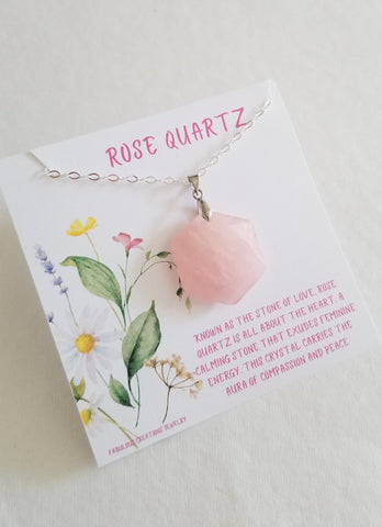 Rose Quartz Hexagon Pendant Necklace