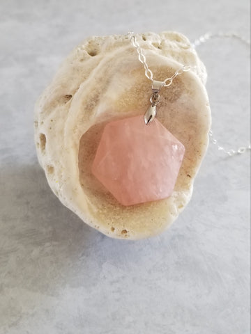 Rose Quartz Hexagon Pendant Necklace