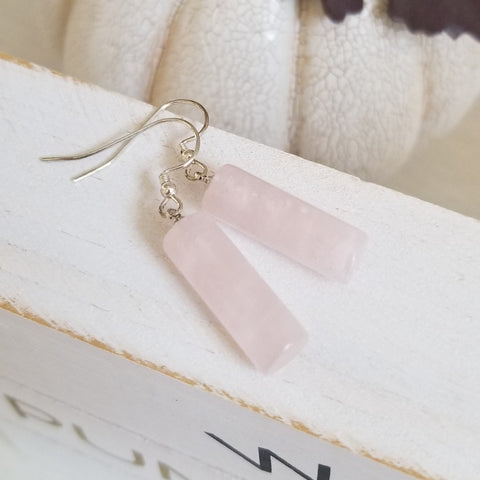 Natural Rose Quartz Dangle Earrings, Affordable Gift for Her