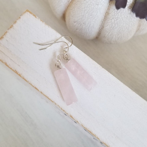 Natural Rose Quartz Dangle Earrings, Affordable Gift for Her