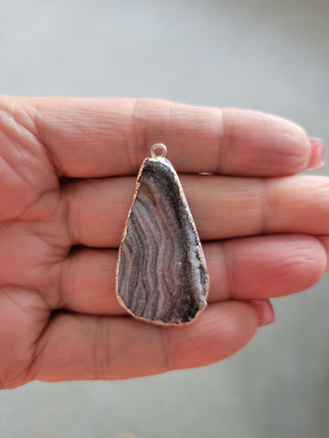 Unique Druzy Pendant Necklace, Sterling Silver Circle Link Chain, Statement Necklace