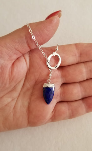 Sterling Silver Gemstone Lariat Necklace, Choice of Gemstone