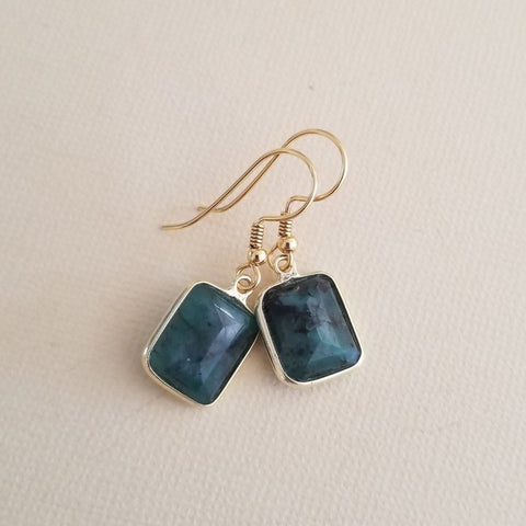 Dainty Gold Emerald Earrings, Lightweight Everyday Earrings, Gemstone Earrings, May Birthstone