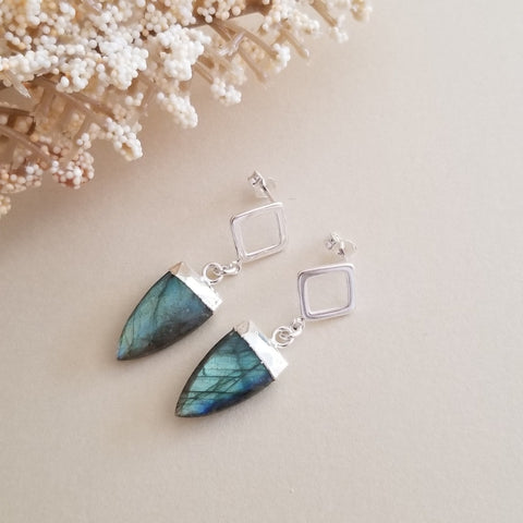 Sterling Silver Labradorite Earrings, Elegant Iridescent Drop Earrings for Her