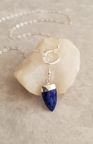 Sterling Silver Gemstone Lariat Necklace, Choice of Gemstone
