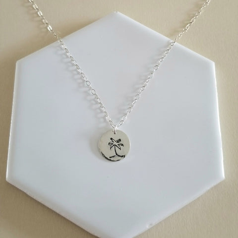Palm Tree Charm Necklace, Layering Necklace, Dainty Disc Necklace