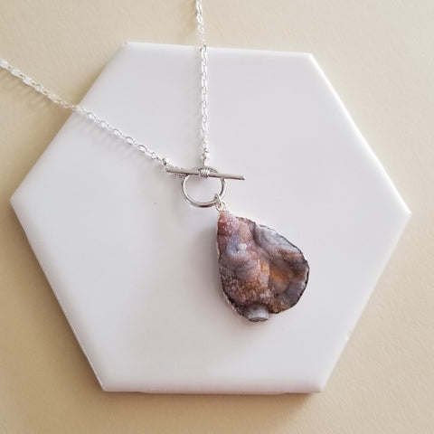 Druzy Necklace, Front Toggle Necklace, Teardrop Druzy Crystal Pendant Necklace, Gift for Her, Boho Necklace, One of a Kind Druzy Necklace