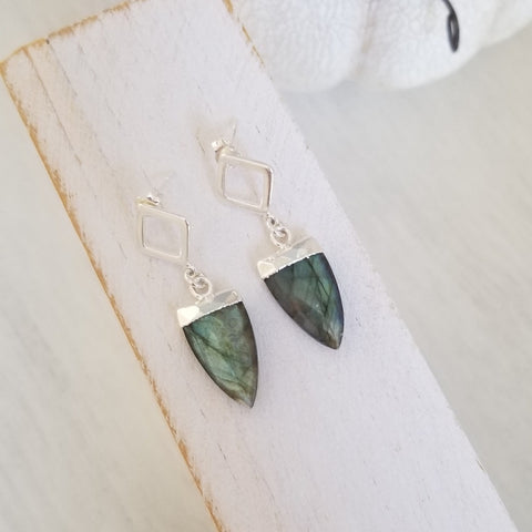 Sterling Silver Labradorite Earrings, Elegant Iridescent Drop Earrings for Her